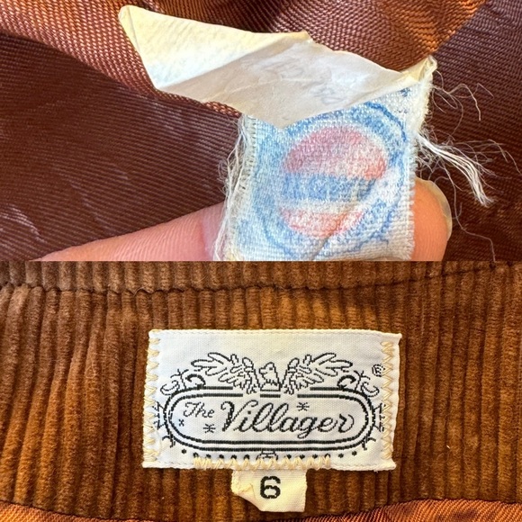 Vintage | The Villager Tan Corduroy 2 Piece Skirt Suit Blazer 1970s Union Made - Picture 11 of 12